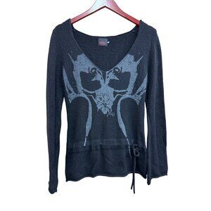 Joie Angora Wool Nylon Blend Black Sweater With Silver Graphic Womens Size L